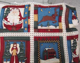 Vintage Leslie Beck Christmas Fabric Panel Blocks with Santa, Angel, Reindeer 1 Yard