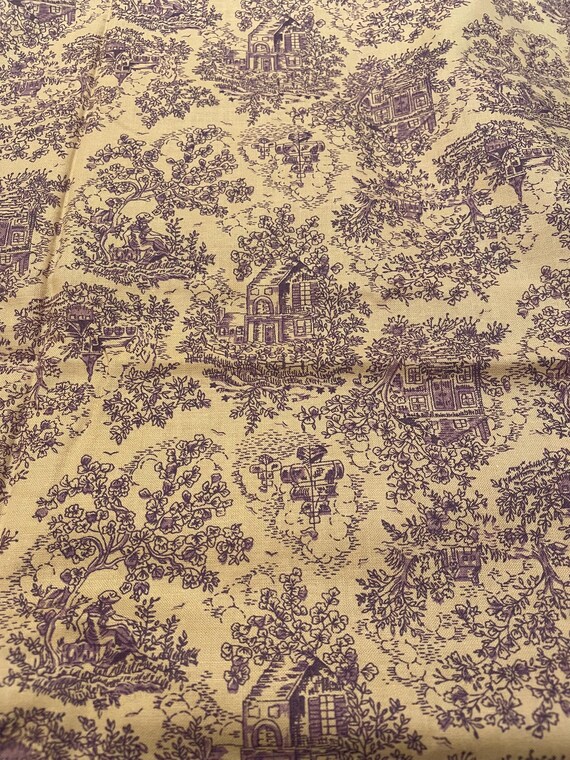 Vintage Classic Cottons Lavender Purple Beige Toile Fabric  1 Yard