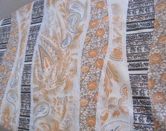 Vintage Orange Black Gold Beige Paisley Floral Fabric 39"x56"
