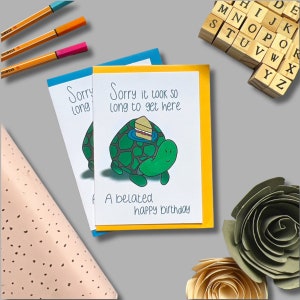 Tarjeta de cumpleaños atrasada, deseos de cumpleaños atrasados, tarjeta para un amigo, tarjeta de cumpleaños en blanco, tarjeta de cumpleaños para primos, tarjeta atrasada para el trabajo