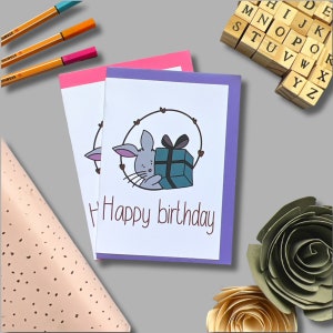 Cute bunny birthday card, card for a friend, blank birthday card, children's birthday card, card for animal lover, pet person card
