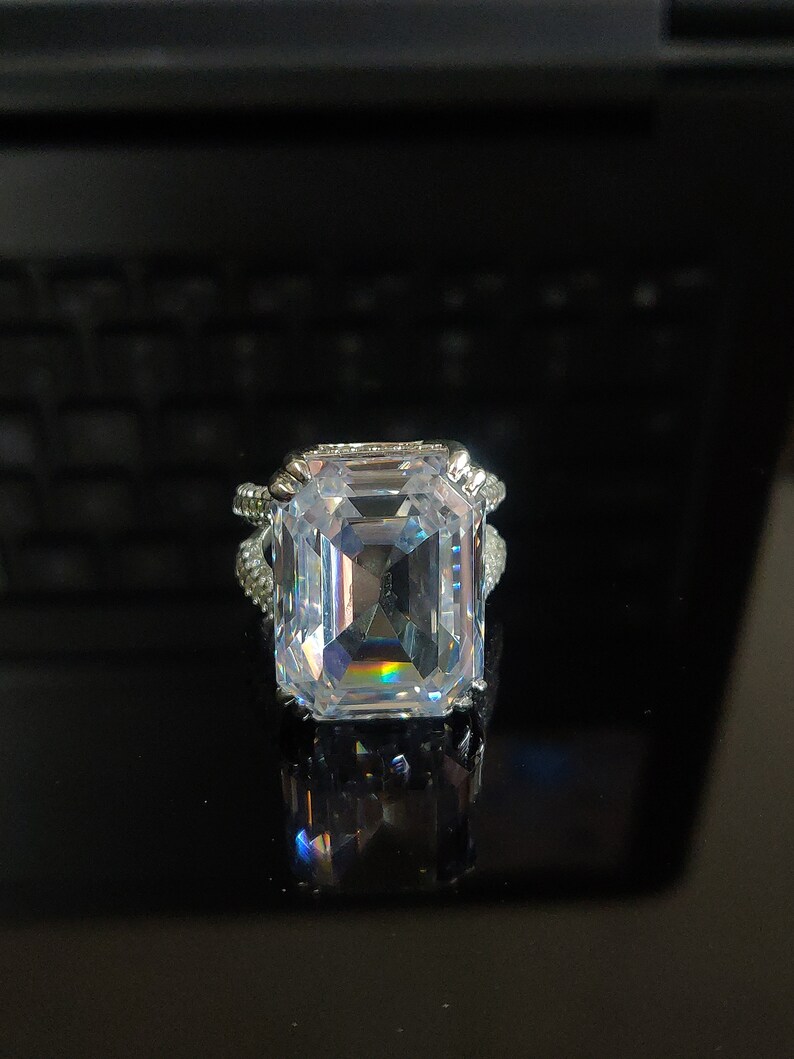 Sterling Silver Emerald Cut Emerald Ring Emerald Cut Birthstone Stacking Ring May Birthstone Ring Simple Silver Ring