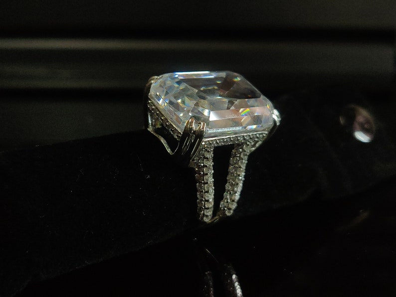 Sterling Silver Emerald Cut Emerald Ring Emerald Cut Birthstone Stacking Ring May Birthstone Ring Simple Silver Ring