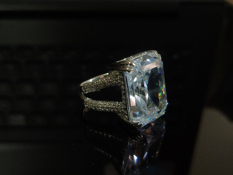 Sterling Silver Emerald Cut Emerald Ring Emerald Cut Birthstone Stacking Ring May Birthstone Ring Simple Silver Ring