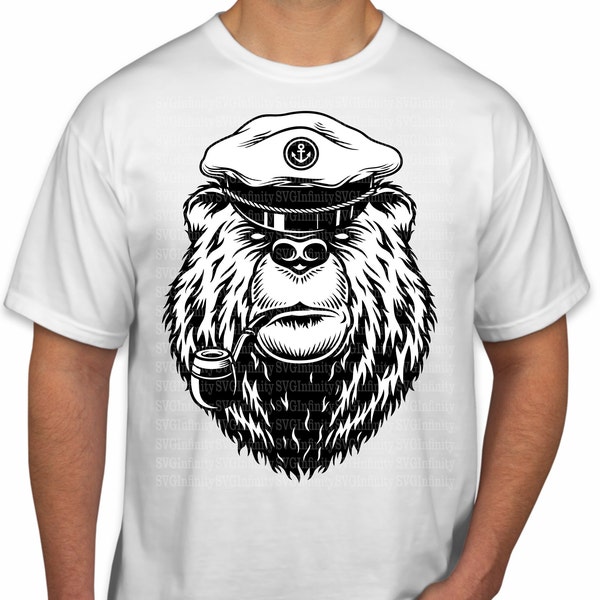 Bear Captain SVG, Bear In Captain's Cap SVG, Bear With A Pipe SVG, Animals svg, Nautical svg, Navy svg, Cool T-Shirt svg, Cricut file, png