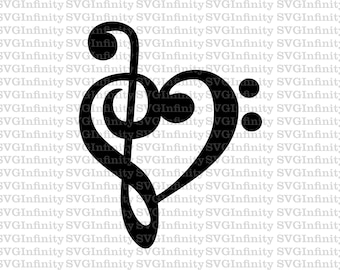 Heart and Treble Clef SVG, Valentine's Day, Love Forever, Infinity Love, Music Clipart, Heart Clipart, svg for Cricut, Silhouette Cut File