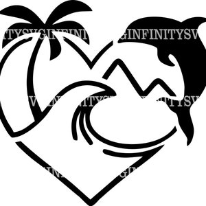 Wave SVG, Delphin SVG, Palm sVG, Herz SVG, Springender Delfin svg, Ozean, Delfin Clipart, Delfin Cricut, Tropisches Sommer Design, Wave Cricut