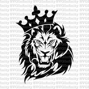 King Lion SVG, Lion Head, Lion Face, Lion in Crown, Lion Silhouette, Tattoo, Lion Roaring, Lion Roar, Lion Clipart, Fichier de coupe Silhouette, png