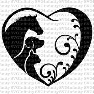 Horse Dog Cat In Heart SVG, Animaux Clipart, Heart Clipart, Animal Lover, svg Pour Cricut, Silhouette Cut File, png, eps, Téléchargement instantané