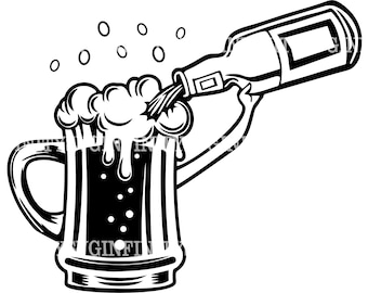 Taza de cerveza con botella SVG, Cerveza SVG, Taza de cerveza SVG, Clipart de cerveza, Taza de cerveza Clipart, Taza de cerveza Cricut, Silueta de taza de cerveza, Amante de la cerveza, png