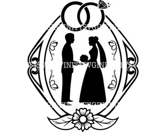 Brud och brudgum SVG, äktenskap SVG, bröllop SVG, brud och brudgum Clipart, nygifta Clipart, bröllop Clipart, bröllopskort, vigselringar