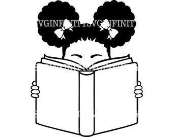 Afroflicka med en bok SVG, Afro Puffs SVG, Afroamerikansk flicka, Söt liten Afro Puff Flicka Silhuett, Svart Flicka Magi, Afro Frisyr
