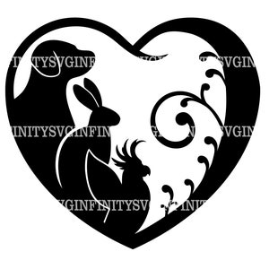 Cachorro Coelho Pássaro em Coração SVG, Animais Clipart SVG, Coração Clipart SVG, Amante de animais svg, Cachorro Clipart svg, Coelho Clipart svg, Pássaro Clipart