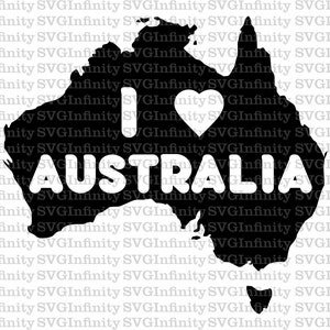 I Love Australia SVG, Australia Map Silhouette SVG, Australian Country Map, Australia Clipart, Aussie Map, Silhouette Cut File, png, dxf