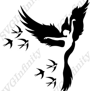 Dancing Woman Bird SVG, Raven svg, Dancer svg, Cool T Shirt svg, Silhouette cut file, Cricut file, dxf, pdf, png, eps, Instant Download image 2