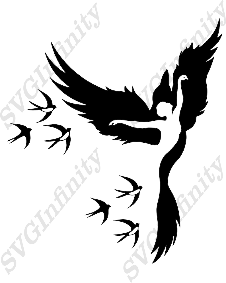 Dancing Woman Bird SVG, Raven svg, Dancer svg, Cool T Shirt svg, Silhouette cut file, Cricut file, dxf, pdf, png, eps, Instant Download image 2