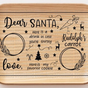 Querido Papai Noel Bandeja de Natal SVG, Tábua de Corte de Natal SVG, Biscoitos para Papai Noel, Biscoitos e Leite, Feliz Natal, Bandeja de Biscoitos de Véspera de Natal