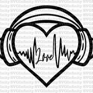 Hart met hoofdtelefoon SVG, liefde SVG, liefde ritme SVG, muziek voor altijd, hart clipart, hoofdtelefoon clipart, muzikale Valentine, Valentijnsdag