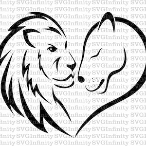 Leão e Leoa SVG, Rei e Rainha SVG, Dia dos Namorados svg, Amor para sempre svg, Amor infinito, Clipart de leão, Clipart de coração, Leão Cricut svg