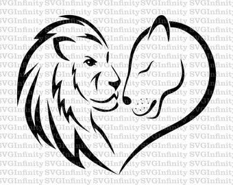 Lejon och lejoninna SVG, kung och drottning SVG, alla hjärtans dag svg, kärlek för evigt svg, oändlig kärlek, lejon clipart, hjärtclipart, lejon Cricut svg