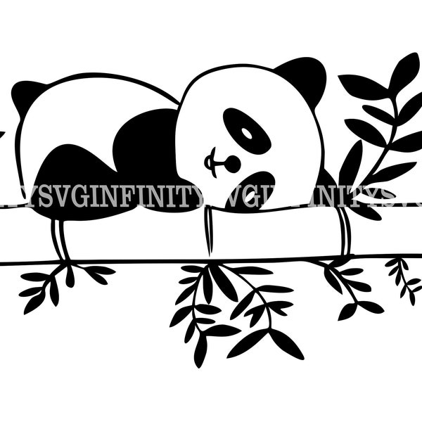 Panda sur l'arbre SVG, SVG ours en bambou, Panda Clipart, Silhouette de Panda, Panda Cricut svg, SVG animaux, Silhouette Cricut couper fichier, png, eps