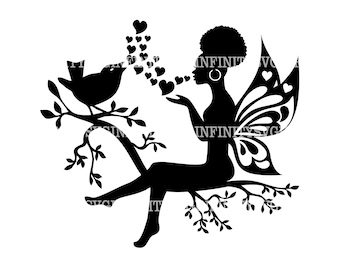 Afro Fairy SVG, svart kvinna SVG, afro puff, afroamerikansk flicka, svart flicka silhuett, svart flicka magi, svart är dope, afro frisyr