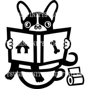 Hond met boek SVG, WC SVG, toilet SVG, toilet SVG. WC clipart, WC Cricut, grappige hond SVG, toilet clipart SVG, huisdier clipart, huisdier Cricut SVG