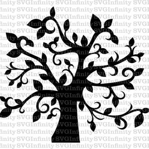Albero genealogico SVG, Albero della vita SVG, Albero stravagante SVG, Albero di nozze, Swirl Scroll Tree, Anniversario, Silhouette Cut File, Cricut File, png
