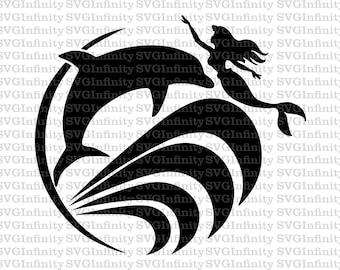Dolphin And Mermaid SVG, Dolphin Silhouette, Mermaid Silhouette, Dolphin Clipart, Mermaid Clipart, Silhouette Cut File, svg For Cricut, png