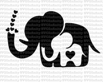 Mom And Baby Elephant SVG, Baby Shower, Mom Love, Elephant Silhouette, Mother&#39;s Day, Pregnancy Annoucement, Pregnant Elephant, Mama Elephant
