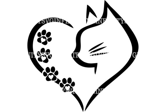 Cat In Heart SVG, Cat Paws SVG, Cat Footprints SVG, Cat Lover svg, Cat Clipart, Cat Cricut, Heart Clipart, Heart Cricut, Silhouette cut file