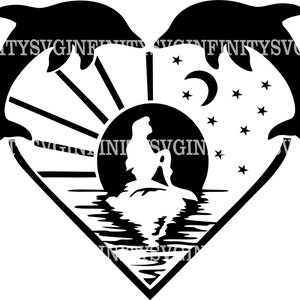 Dauphins et sirène SVG, Jumping Dolphins SVG, Heart Clipart, Dolphin Clipart, Dolphin Cricut, Mermaid Clipart, Silhouette Cricut cut file
