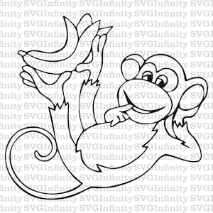Affe mit Banane SVG, Affe Clipart, Affe Cricut, Tier Clipart, Affe Silhouette, SVG für Cricut, Silhouette Schnittdatei, Png, Dxf, Eps