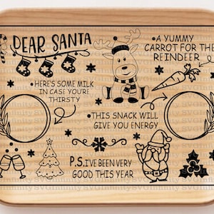 Caro Babbo Natale Vassoio SVG, Biscotti per Babbo Natale SVG, Tagliere di Natale, Biscotti e Latte, Buon Natale, Vassoio per biscotti della vigilia di Natale