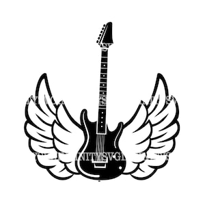 Guitarra Eléctrica con Alas SVG, Rock and Roll, Instrumento Musical, Silueta de Guitarra svg, Guitarra Clipart svg, Guitarra Cricut svg, Música svg