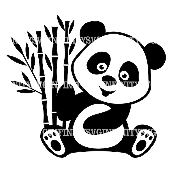 Panda With Bamboo SVG, Bamboo Bear SVG, Panda Clipart, Panda Silhouette, Panda Cricut svg, Animals SVG, Silhouette Cricut cut file, png, eps