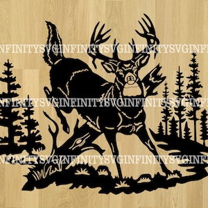 Ciervos en el bosque SVG, Vida silvestre SVG, Ciervo SVG, Aventura svg, Imágenes prediseñadas de ciervos, Caza, Bosque, Silueta de ciervos, Ciervos en el bosque Clipart