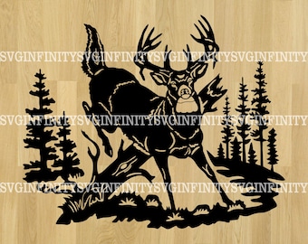 Deer in the Forest SVG, Wildlife SVG, Deer SVG, Adventure svg, Deer clipart, Hunting, Forest, Buck Silhouette, Deer in the Forest Clipart