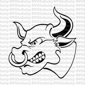 Angry Bull With Nose Ring SVG, Bull Head SVG, Dieren svg, Bull Silhouet, Bull clipart, svg Voor Cricut, Silhouette Cut File, png, dxf, eps