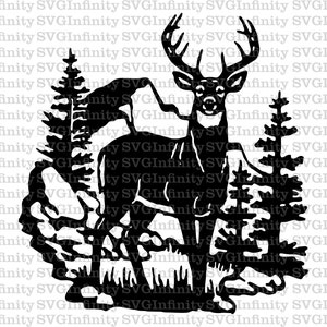 Ciervos y montañas SVG, Ciervos SVG, Vida silvestre SVG, Aventura svg, Imágenes prediseñadas de ciervos, Caza, Bosque, Silueta de ciervos, Ciervos y montañas Clipart