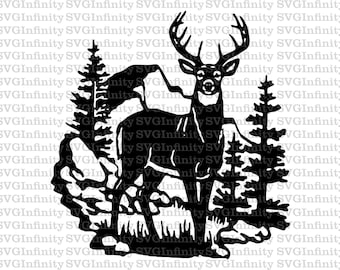 Deer and Mountains SVG, Deer SVG, Wildlife SVG, Adventure svg, Deer clipart, Hunting, Forest, Buck Silhouette, Deer and Mountains Clipart