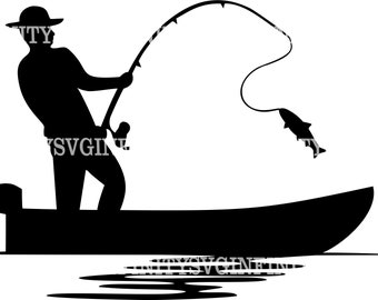 Fiskare SVG, Fiske SVG, Fiskare som Fångar Fisk SVG, Fiskebåt SVG, Fiskare Silhuett, Fiske Clipart, Silhuett Cricut Cut-fil