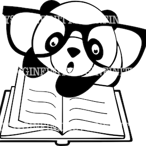 Panda avec un livre SVG, Panda Cricut SVG, Clipart livre, Clipart Panda, Panda Silhouette, livre Cricut, fichier de coupe Silhouette Cricut, png, eps