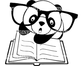 Panda med en bok SVG, Panda Cricut SVG, Bok Clipart, Panda Clipart, Panda Silhuett, Bok Cricut, Silhuett Cricut klippfil, png, eps