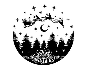 God Jul SVG, Gott Nytt År SVG, Jultomtens släde med renar, Vinterhelg, Jul Cricut, Jul Clipart, Nyår Clipart