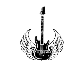 Elgitarr med vingar SVG, gitarr Clipart svg, gitarr Cricut svg, rock and roll, musikinstrument, gitarr silhuett svg, musik svg