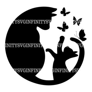 Mère chat et chaton SVG, SVG amour de maman, maman chat, fête des mères, chaton et papillons, clipart chat, chat Cricut, clipart amour des mères