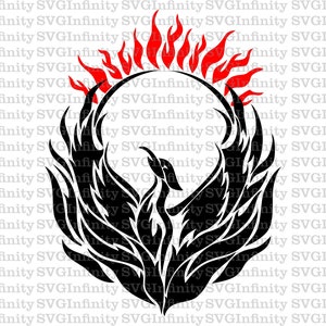 Phoenix SVG, Mythical Bird SVG, Phoenix Rising from the Flames, Phoenix Clipart, Rising Fire, Tribal Flaming Phoenix, Silhouette Cut File
