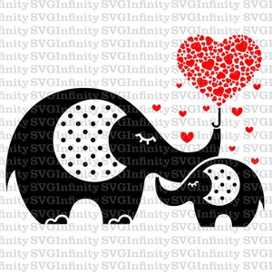 Elephants And Heart SVG, Valentine&#39;s Day, Baby Shower, Mom Love, I Love You, Mother&#39;s Day, Mom And Baby Elephant, Mama Elephant, png, Hearts