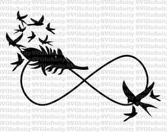 Infinity And Birds SVG, Feather, svg for Cricut, Silhouette Cut File, png, eps, dxf, pdf, Instant Digital Download
